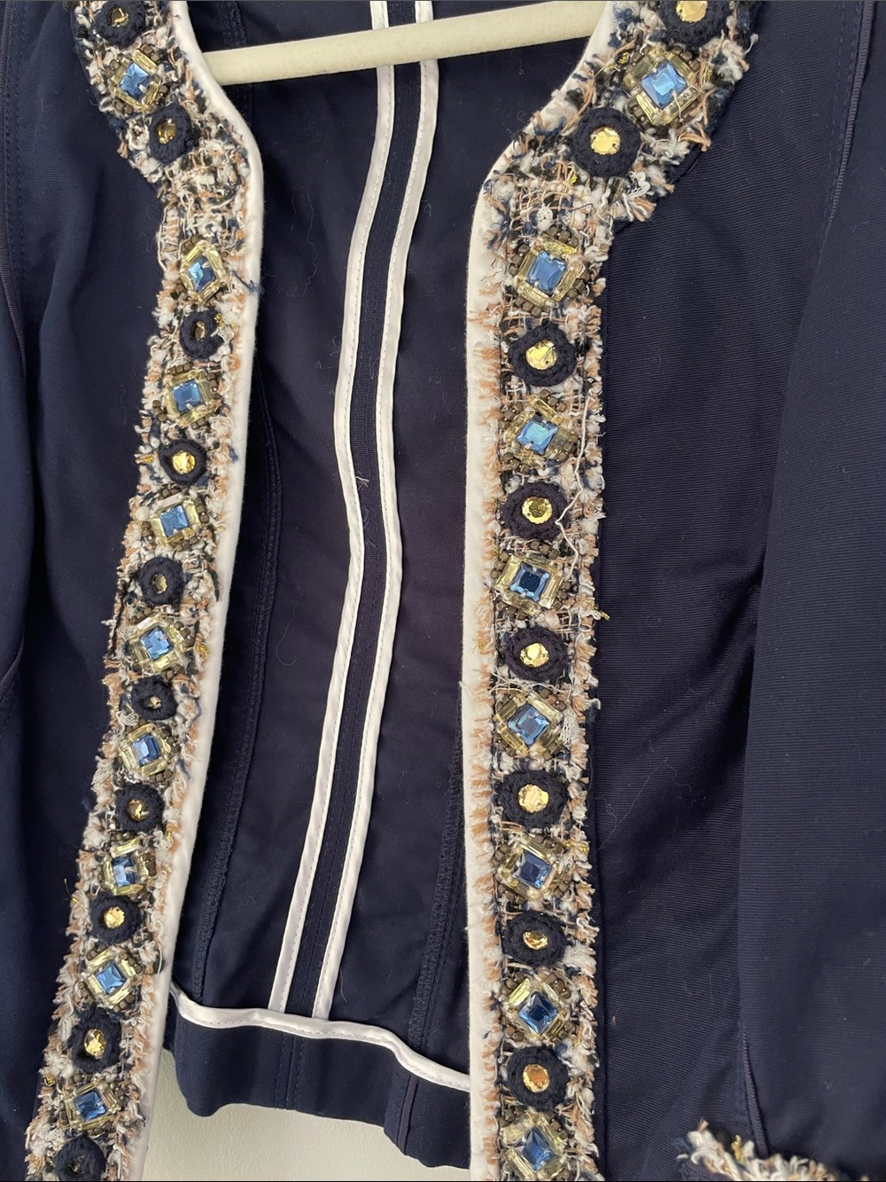 White House Black Market Womens Navy Embellished Open-Front Jacket 10 - Picture 3 of 6